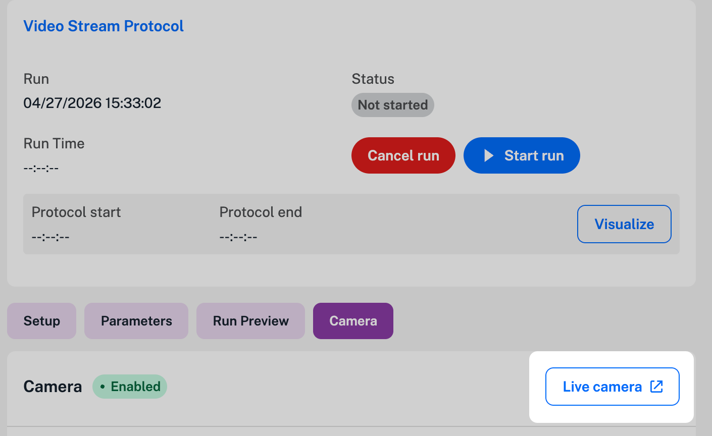 Enable live camera video feed